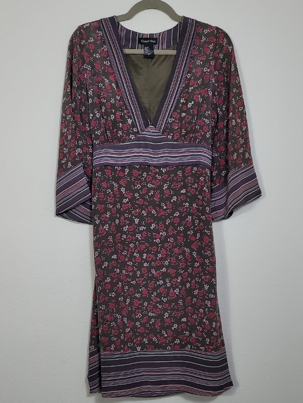 Vintage Central Park Silk Floral Midi Dress Size Medium Forest Fairy Boho